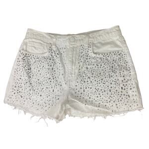 L'Agence Beck White Rhinestone Jeweled Cut-Off Denim Shorts Size 28